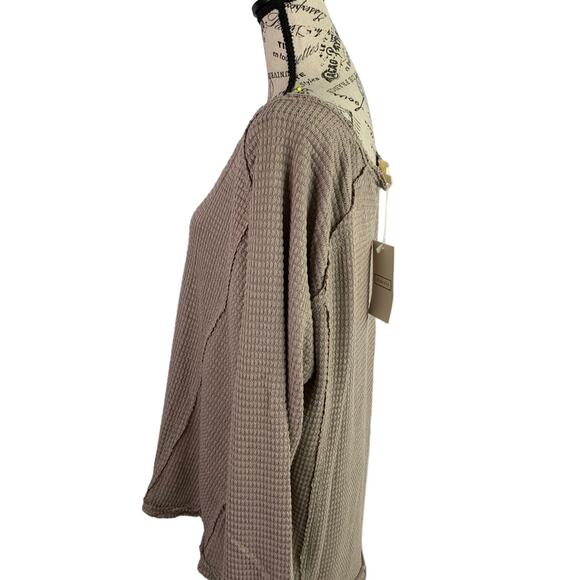 Ninexis Off shoulder Blouse waffle knit Polyester Top Long Sleeves Women L NEW - Picture 6 of 12